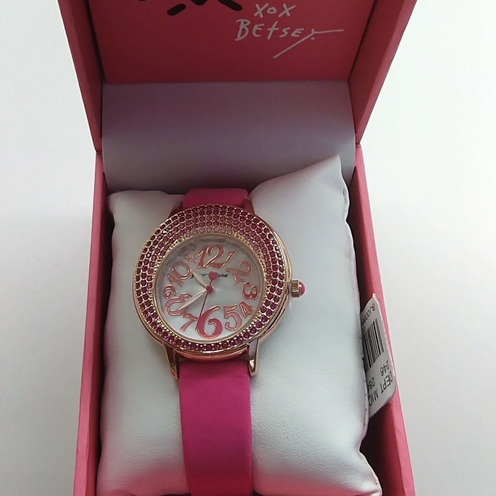 Betsey Johnson New Hot Pink Glitter Watch
